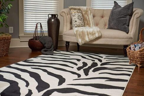 Unique Loom Wildlife Collection Animal Inspired with Zebra Design Area Rug, 3 ft 3 in x 5 ft 3 in, Ivory/Black in Kuwait