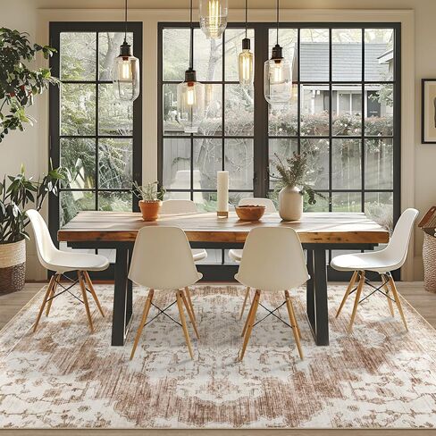 Vintage Washable Area Rugs 2x3: Small Entryway Rug with Non-Slip Backing Low Pile Rugs Soft Indoor Floor Thin Carpet Non Shedding Neutral Carpets for Bedroom Kitchen Laundry Under Dining Table Beige in Saudi Arabia