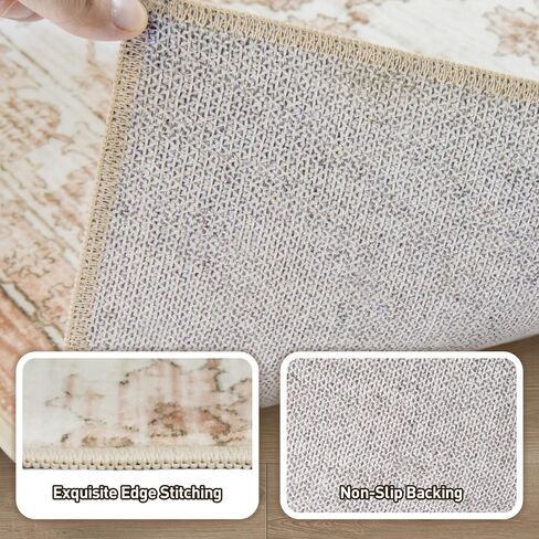 Vintage Washable Area Rugs 2x3: Small Entryway Rug with Non-Slip Backing Low Pile Rugs Soft Indoor Floor Thin Carpet Non Shedding Neutral Carpets for Bedroom Kitchen Laundry Under Dining Table Beige in Saudi Arabia