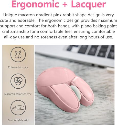Wireless Mouse, Cute Gradient Pink Bunny Shape, 2.4G USB Computer Mouse, Ergonomic Optical Mouse, Replaceable Battery, Portable Silent Mouse for PC, Laptop, MAC, Chromebook in Saudi Arabia