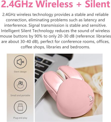 Wireless Mouse, Cute Gradient Pink Bunny Shape, 2.4G USB Computer Mouse, Ergonomic Optical Mouse, Replaceable Battery, Portable Silent Mouse for PC, Laptop, MAC, Chromebook in Saudi Arabia