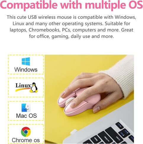 Wireless Mouse, Cute Gradient Pink Bunny Shape, 2.4G USB Computer Mouse, Ergonomic Optical Mouse, Replaceable Battery, Portable Silent Mouse for PC, Laptop, MAC, Chromebook in Saudi Arabia