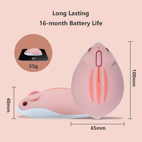 Cute Hamster Bluetooth Wireless Mouse【No USB Receiver】 Cartoon Animal Wireless Silent Mouse 1200DPI Portable Travel Optical Cordless Bluetooth Mouse for PC Computer Laptop Gift (Pink) in Saudi Arabia