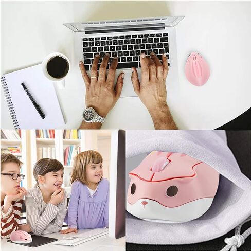 Cute Hamster Bluetooth Wireless Mouse【No USB Receiver】 Cartoon Animal Wireless Silent Mouse 1200DPI Portable Travel Optical Cordless Bluetooth Mouse for PC Computer Laptop Gift (Pink) in Saudi Arabia
