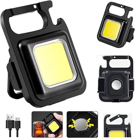 Mini COB Keychain Light, Rechargeable Small LED Flashlight, 800 Lumen, Portable 4 Light Modes Pocket with Folding Bracket Bottle Opener & Magnet Base, Emergency Camping Fishing Walking Work in Saudi Arabia