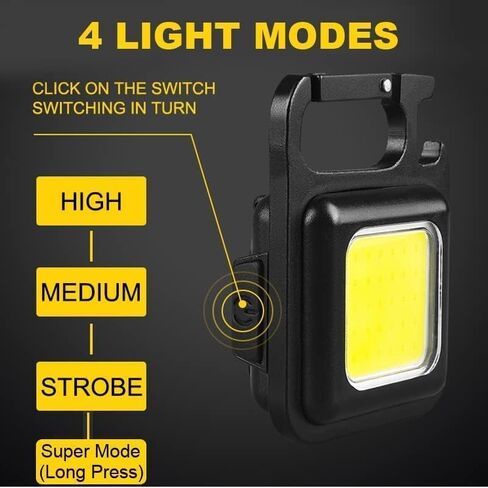 Mini COB Keychain Light, Rechargeable Small LED Flashlight, 800 Lumen, Portable 4 Light Modes Pocket with Folding Bracket Bottle Opener & Magnet Base, Emergency Camping Fishing Walking Work in Saudi Arabia