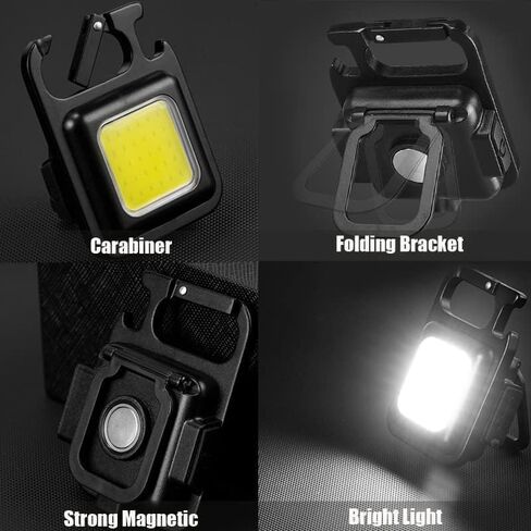Mini COB Keychain Light, Rechargeable Small LED Flashlight, 800 Lumen, Portable 4 Light Modes Pocket with Folding Bracket Bottle Opener & Magnet Base, Emergency Camping Fishing Walking Work in Saudi Arabia