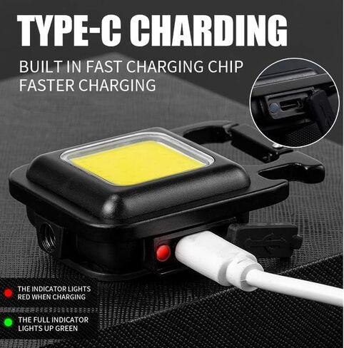 Mini COB Keychain Light, Rechargeable Small LED Flashlight, 800 Lumen, Portable 4 Light Modes Pocket with Folding Bracket Bottle Opener & Magnet Base, Emergency Camping Fishing Walking Work in Saudi Arabia