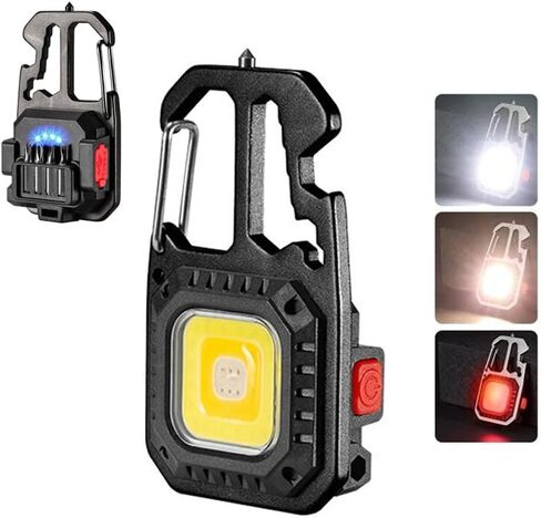 Mini COB Keychain Light, Rechargeable Small LED Flashlight, 800 Lumen, Portable 4 Light Modes Pocket with Folding Bracket Bottle Opener & Magnet Base, Emergency Camping Fishing Walking Work in Saudi Arabia