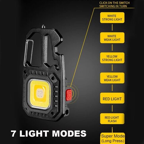 Mini COB Keychain Light, Rechargeable Small LED Flashlight, 800 Lumen, Portable 4 Light Modes Pocket with Folding Bracket Bottle Opener & Magnet Base, Emergency Camping Fishing Walking Work in Saudi Arabia