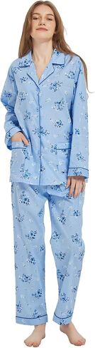 100% Cotton Pajamas For Women Long-Sleeve PJS set Cozy Button Down Sleepwear Boyfriend Loungewear S-3XL in Saudi Arabia