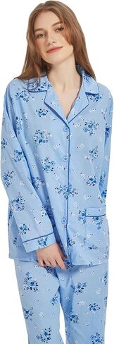 100% Cotton Pajamas For Women Long-Sleeve PJS set Cozy Button Down Sleepwear Boyfriend Loungewear S-3XL in Saudi Arabia