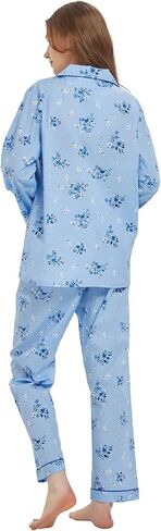 100% Cotton Pajamas For Women Long-Sleeve PJS set Cozy Button Down Sleepwear Boyfriend Loungewear S-3XL in Saudi Arabia