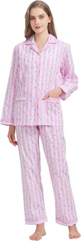 100% Cotton Pajamas For Women Long-Sleeve PJS set Cozy Button Down Sleepwear Boyfriend Loungewear S-3XL in Saudi Arabia