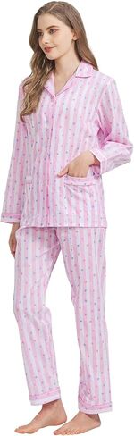 100% Cotton Pajamas For Women Long-Sleeve PJS set Cozy Button Down Sleepwear Boyfriend Loungewear S-3XL in Saudi Arabia