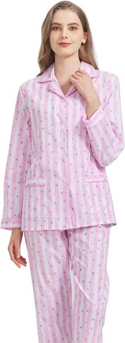 100% Cotton Pajamas For Women Long-Sleeve PJS set Cozy Button Down Sleepwear Boyfriend Loungewear S-3XL in Saudi Arabia