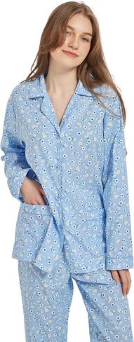 بيجامة قطن 100% للنساء بأكمام طويلة طقم PJS مريح بأزرار للأسفل ملابس نوم لصديقك ملابس تنحيف S-3XL in Kuwait