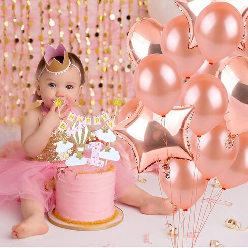 1st Boy Birthday Cake Topper Set Glitter Happy Birthday Cake Banner Flag First Birthday Cake Topper with Hot Air Balloon Clouds Stars for Baby Shower Boy s Birthday Party Supplies - Blue in Saudi Arabia