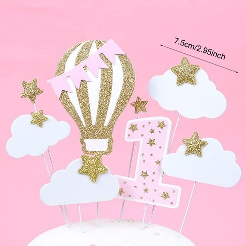 1st Boy Birthday Cake Topper Set Glitter Happy Birthday Cake Banner Flag First Birthday Cake Topper with Hot Air Balloon Clouds Stars for Baby Shower Boy s Birthday Party Supplies - Blue in Saudi Arabia