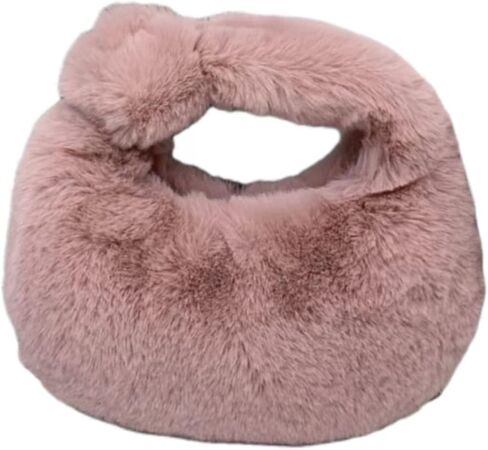 XPONNI Fuzzy Dumpling Bag, Cute Fluffy Bags Y2k, Cute Mini Handbags, Faux Fur Bag with Zipper, Soft Knotted Bag in Kuwait