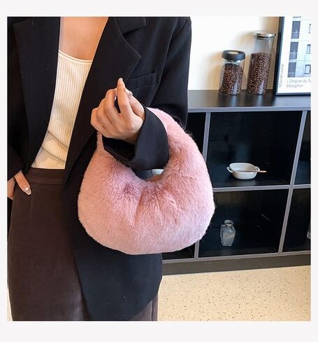 XPONNI Fuzzy Dumpling Bag, Cute Fluffy Bags Y2k, Cute Mini Handbags, Faux Fur Bag with Zipper, Soft Knotted Bag in Kuwait