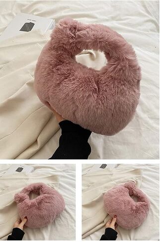 XPONNI Fuzzy Dumpling Bag, Cute Fluffy Bags Y2k, Cute Mini Handbags, Faux Fur Bag with Zipper, Soft Knotted Bag in Kuwait