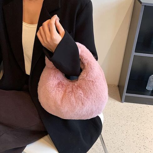 XPONNI Fuzzy Dumpling Bag, Cute Fluffy Bags Y2k, Cute Mini Handbags, Faux Fur Bag with Zipper, Soft Knotted Bag in Kuwait