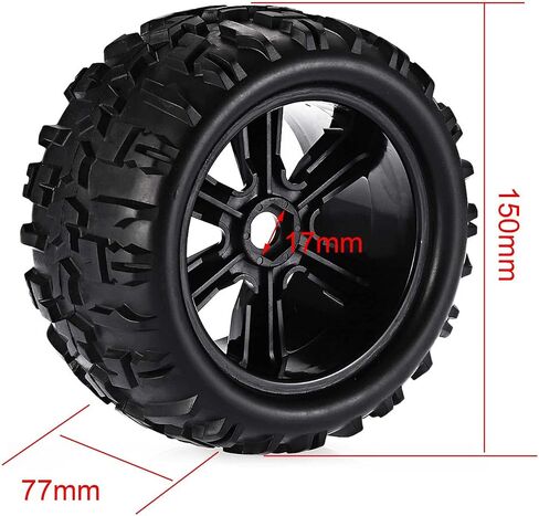 مجموعة إطارات وعجلات RC 150 مم، إطارات سداسية 17 مم لسيارة مونستر 1:8 ريدكات روفان HPI E-MAXX سافاج فلوكس HSP كيوشو هوباو أرما كراتون (4 قطع) in Saudi Arabia