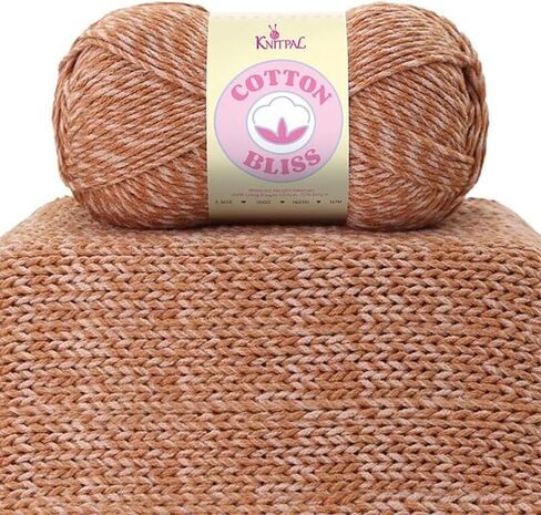 KnitPal Cotton Bliss، مزيج القطن الناعم الحليبي، الوزن الصوفي #4، 4 كرات في كل عبوة (640 ياردة/400 جم) - (شوكولاتة بيضاء) in Kuwait