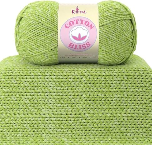 KnitPal Cotton Bliss، مزيج القطن الناعم الحليبي، الوزن الصوفي #4، 4 كرات في كل عبوة (640 ياردة/400 جم) - (شوكولاتة بيضاء) in Kuwait