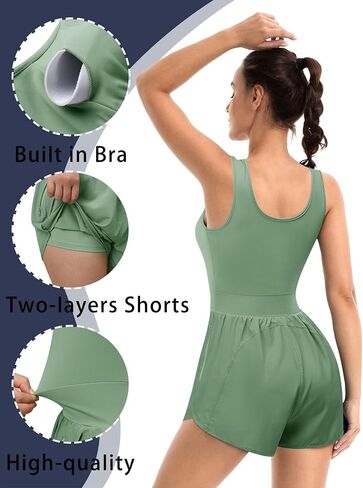 Nlife Womens Athletic Tank Tops Built in Bra Jumpsuits Running Onesie Gym Shorts Rompers with Zip Pockets One Piece Outfits in Saudi Arabia