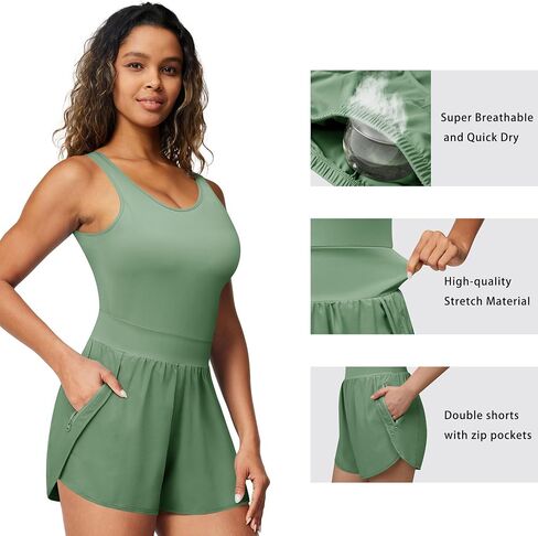 Nlife Womens Athletic Tank Tops Built in Bra Jumpsuits Running Onesie Gym Shorts Rompers with Zip Pockets One Piece Outfits in Saudi Arabia