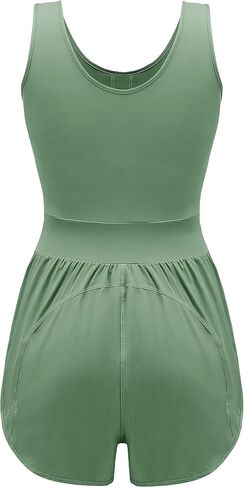 Nlife Womens Athletic Tank Tops Built in Bra Jumpsuits Running Onesie Gym Shorts Rompers with Zip Pockets One Piece Outfits in Saudi Arabia