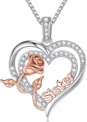 Iefil Jewelry Gifts for Women - 925 Sterling Silver Rose Heart Necklace Birthstone Jewelry Gifts Birthday Valentines Mothers Day Gifts for Women Mom/Grandma/Daughter/Sisters Gifts in Saudi Arabia