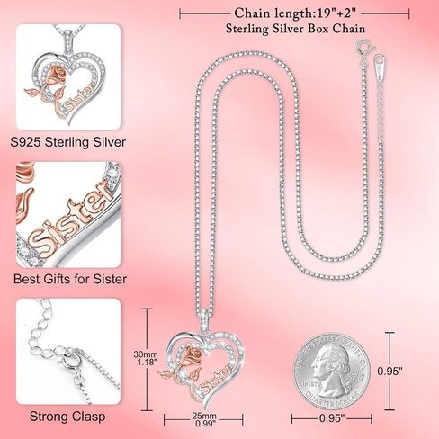 Iefil Jewelry Gifts for Women - 925 Sterling Silver Rose Heart Necklace Birthstone Jewelry Gifts Birthday Valentines Mothers Day Gifts for Women Mom/Grandma/Daughter/Sisters Gifts in Saudi Arabia