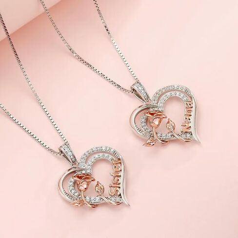 Iefil Jewelry Gifts for Women - 925 Sterling Silver Rose Heart Necklace Birthstone Jewelry Gifts Birthday Valentines Mothers Day Gifts for Women Mom/Grandma/Daughter/Sisters Gifts in Saudi Arabia