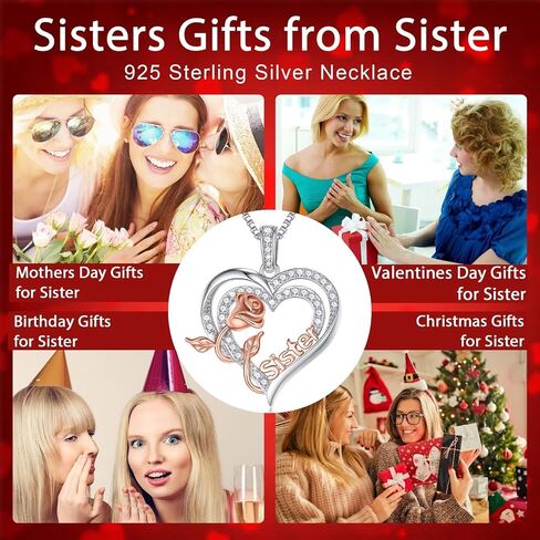 Iefil Jewelry Gifts for Women - 925 Sterling Silver Rose Heart Necklace Birthstone Jewelry Gifts Birthday Valentines Mothers Day Gifts for Women Mom/Grandma/Daughter/Sisters Gifts in Saudi Arabia
