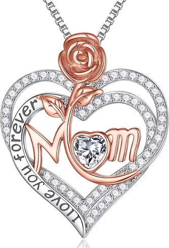 Iefil Jewelry Gifts for Women - 925 Sterling Silver Rose Heart Necklace Birthstone Jewelry Gifts Birthday Valentines Mothers Day Gifts for Women Mom/Grandma/Daughter/Sisters Gifts in Saudi Arabia