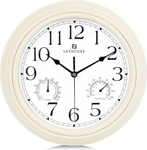 Lafocuse Black Wall Clock with Temperature and Humidity, Silent Non Ticking Kitchen Wall Clock for Living Room Garage 12 Inch Bedroom Office-Version 2.0 in Saudi Arabia