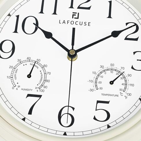 Lafocuse Black Wall Clock with Temperature and Humidity, Silent Non Ticking Kitchen Wall Clock for Living Room Garage 12 Inch Bedroom Office-Version 2.0 in Saudi Arabia