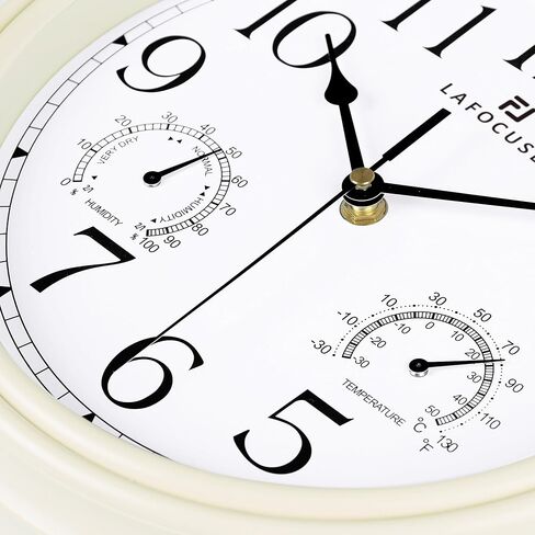 Lafocuse Black Wall Clock with Temperature and Humidity, Silent Non Ticking Kitchen Wall Clock for Living Room Garage 12 Inch Bedroom Office-Version 2.0 in Saudi Arabia