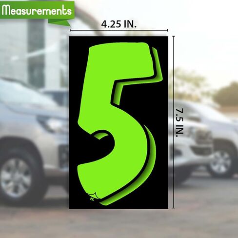 Versa-Tags 3 عبوات مكونة من 12 رقم خمسة (5) 7 1/2 بوصة ملصقات تسعير الزجاج الأمامي باللونين الأخضر والأسود، تاجر سيارات، ملصقات أرقام تاجر السيارات، أرقام تسعير الزجاج الأمامي، ملصق تاجر السيارات in Kuwait