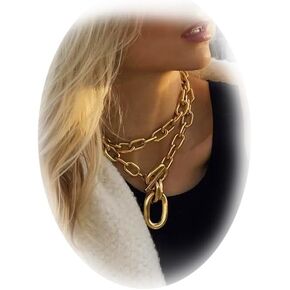 Layered Chunky Necklace for Women Gold Statement Necklace Cuban Link Chain Necklace Punk Hip-hop Jewelry for Party Gift