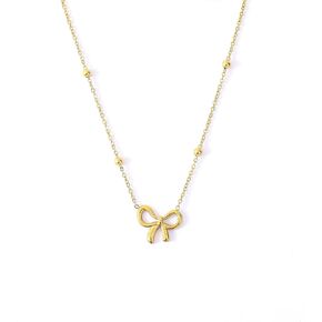 Fashion Bow Necklace Gold Bow Knot Pendant Necklace Ribbon Snake Chain Necklace Jewelry Gifts for Women Girls