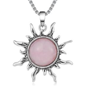 Sun Necklace for Women Natural Gemstone Sun Pendant Healing Crystal Protection Necklace Valentine's Day Gift for Mother Girlfriend