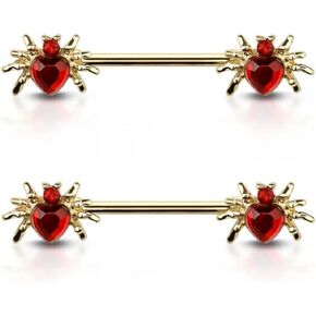 Pierced Owl 14GA 316L Stainless Steel CZ Crystal Heart Spider Ends Nipple Barbells, Sold as a Pair