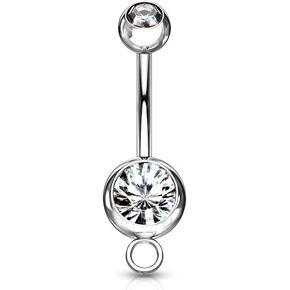 Surgical Steel Add a Charm Clear Double Jeweled Dangle Belly Button Ring