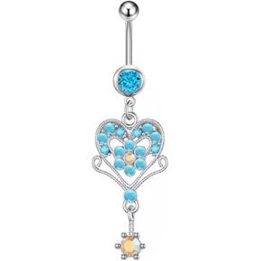 Turquoise Belly Button Ring Piercing Curved Barbell Belly Rings Clicker Dangle Belly Ring Butterfly Flower Heart Body Jewelry for Women