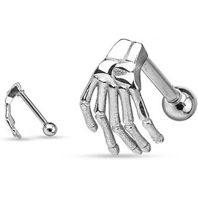Covet Jewelry Skeleton Hand Top 316L Surgical Steel Eyebrow/Cartilage Barbell