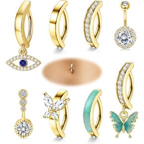 JeryWe 8 قطع 14 جرام حلقة زر البطن للنساء 316L حلقات البطن الفولاذية الجراحية لطيف تشيكوسلوفاكيا حلقات زر البطن الصغيرة حلقات السرة العكسية البسيطة مجوهرات ثقب البطن in Kuwait